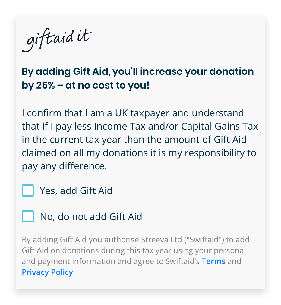 Image of a single Gift Aid declaration form